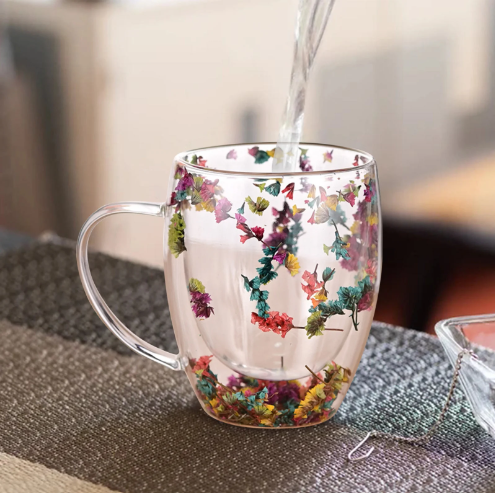 Double Wall Glass Flower Mug- 20% More Discount + FREE Delivery TODAY (Sale Ends Today)