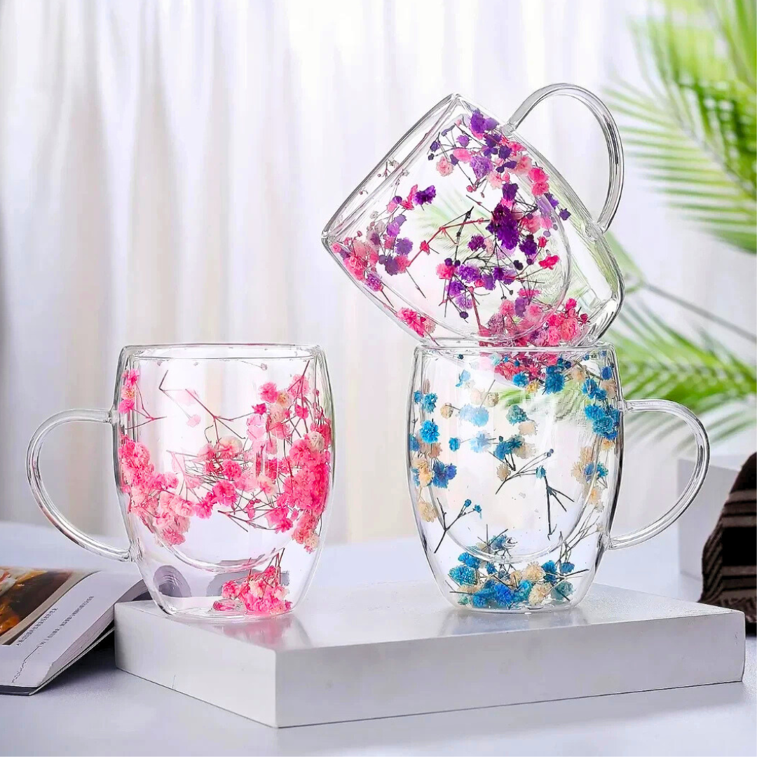 Double Wall Glass Flower Mug- 20% More Discount + FREE Delivery TODAY (Sale Ends Today)