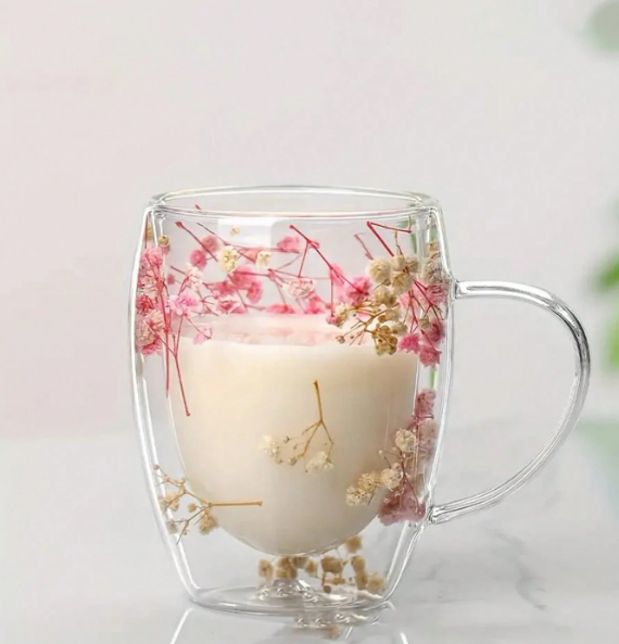 Bundle Offer 2Mugs BIG DISCOUNT - Double Wall Glass Flower Mug